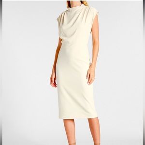 Draped Mock Neck Midi Sheath Dress  size small